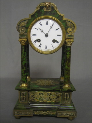 A handsome 19th Century striking Portico clock with Roman numerals contained in a green tortoiseshell case