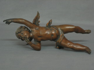 A spelter figure of a winged cherub 12"