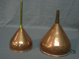 2 copper and brass beer funnels