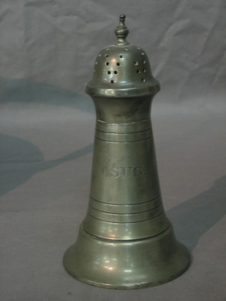 A 19th Century pewter lighthouse shaped sugar castor marked Sugar 7"