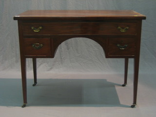 A 19th Century mahogany writing/side table fitted 1 long drawer above 2 short drawers raised on square tapering supports 14"