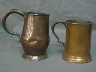 A 19th Century copper jug raised on spreading foot 6" together with a Victorian copper and brass pint tankard (2)