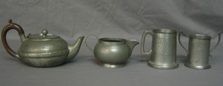 3 various pewter tea pots and other pewter items