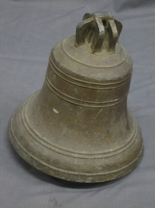 A Victorian cast bronze bell dated 1842 complete with crown and clapper 13"