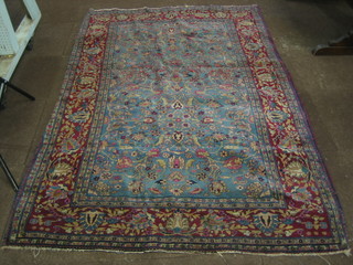A fine quality blue ground and floral patterned Persian carpet with multi row borders 57"x55"