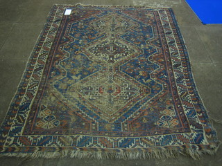 A Caucasian rug with 3 octagons 60"x44" (heavily worn)