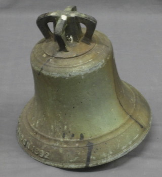 A Victorian bronze bell by Warner and sons Ltd, London dated 1892  complete with crown and clapper 12"