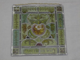 A Victorian square stained glass panel marked Voltigeur 1850 16"