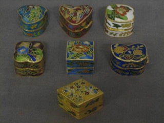 7 various miniature cloisonne enamelled trinket boxes