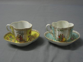 A pair of 19th Century German porcelain cabinet cups and saucers (f and r)