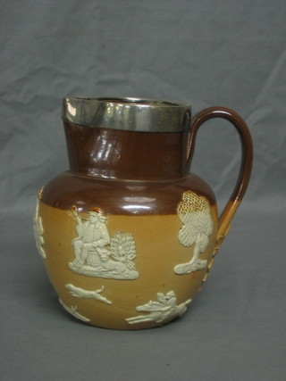 A Royal Doulton harvestware jug with silver rim, the base marked Royal Doulton 7"