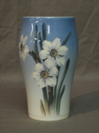 A blue glazed Royal Copenhagen pottery vase, decorated flowers, the base marked 2778 BM 8"