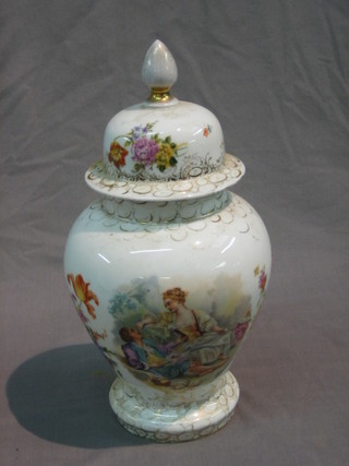 A Dresden style urn and cover 13" (f and r)