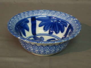 A circular "Copeland & Garrett" blue & white bowl with panelled decoration 8" (cracked)