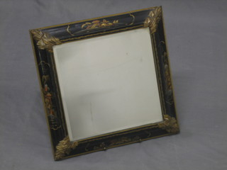 A square bevelled plate wall mirror contained in a lacquered Chinoiserie style frame 15"