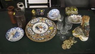 A 19th Century ink bottle, an Art pottery vase, a small collection of decorative ceramics etc