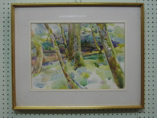 Stuart London, watercolour drawing Impressionist country scene "Woods" 10"x15"