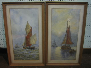 A pair of watercolour drawings "Barge Scenes" monogrammed EA 19.5"x10"