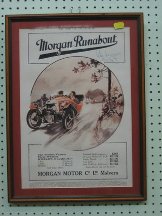 A reproduction 1926 Morgan Runabout poster signed by Peter Morgan 15"x10"