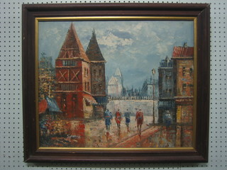 Spence, Continental oil on canvas "Impressionist Street Scene with Figures" 19"x23"