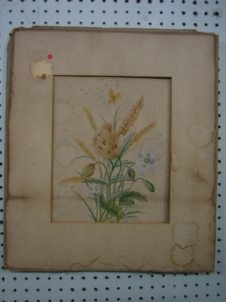 A 19th Century watercolour, "Poppy and Ears of Corn" 9"x7"