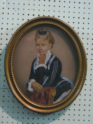 An enhanced portrait photograph of a lady, 11" oval