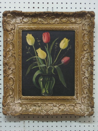 Oil on board "Still life Study of a Vase of Tulips" 10"x8"