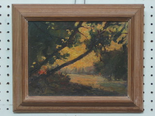 An impressionist oil on board "Study of a River" the reverse with Rowley gallery label 6"x8.5"