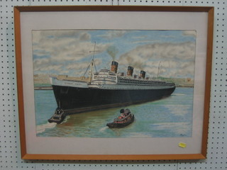 A watercolour "RMS Queen Mary" 15"x21"