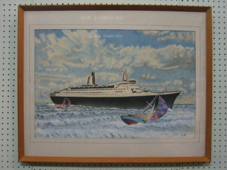 A watercolour drawing "RMS Queen Elizabeth II" 15"x21"
