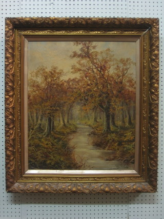 George Sinclaire, Victorian oil on canvas "River Scene with Trees" 24"x20"