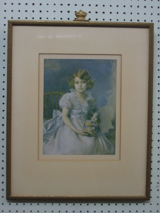 A 1930's coloured print of HRH Princess Elizabeth contained in a gilt frame, surmounted by a crown 10"x7.5"