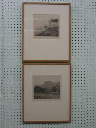 A pair of 1930's etchings "Chanctonbury Ring" and "Cissbury Ring" 5"x6"