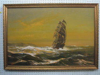 Dion Pears, oil on canvas "Clipper in Full Sail" 23"x25"