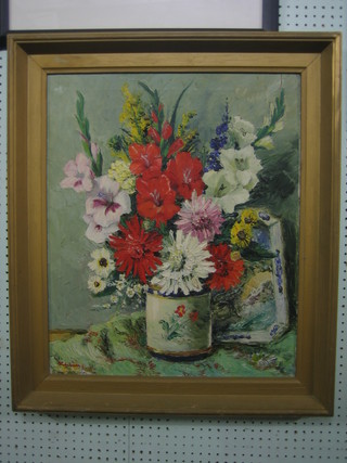 C F Fredriksson, oil on canvas still life study "Vase of Flowers" 25"x21"