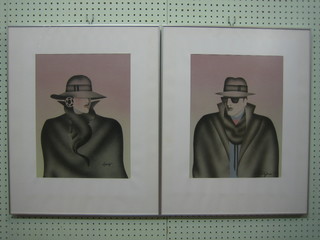 A pair of airbrush paintings "Ladies" and "Gentleman" 15"x11"
