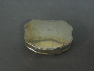 A Georgian silver shield shaped snuff box with hinged lid, London 1780, 2ozs