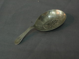 A Continental pierced silver caddy spoon