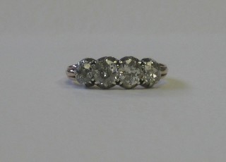 A lady's white gold dress/engagement ring set 4 old cut diamonds, approx 2.0ct
