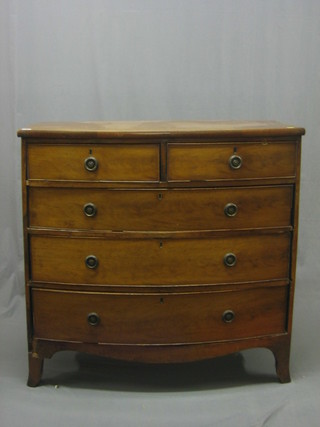 A 19th Century mahogany bow front chest of 2 short and 3 long graduated drawers, raised on bracket feet 41"