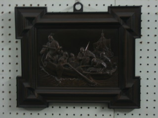 A pair of 19th Century Continental embossed  metal panels decorated Viking invaders and a Gondolier 6" x 8 1/2"