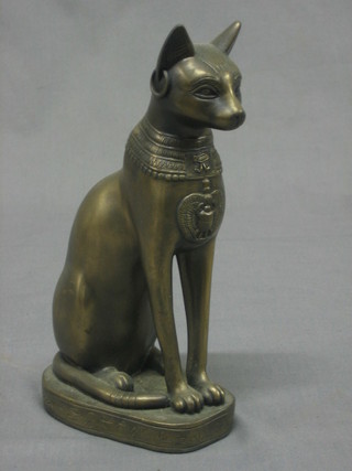 A bronze figure of a seated Egyptian style cat 8"