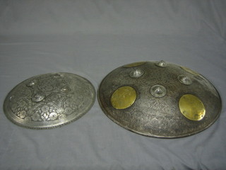 2 19th/20th Century Eastern circular engraved metal shields 17" and 12"