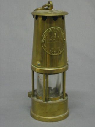 A  miner's brass Davey lamp marked The Protector Lamp Type 6