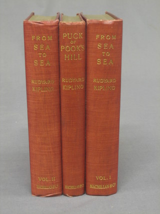 Rudyard Kipling, volumes 1 and 2 "From Sea to Sea" reprinted March 1909 by Macmillan together with 1 vol. "Puck of Pook's Hill" reprinted 1911