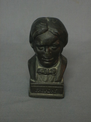 A 20th Century cast iron head and shoulders portrait bust of Farraday, base marked 1831-1931, 4" (f)