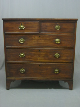 A 19th Century mahogany chest of 2 short and 3 long drawers with brass plate drop handles, raised on splayed bracket feet 41"