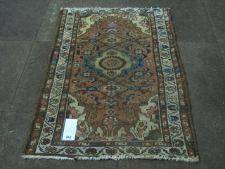 A Caucasian rug with central diamond within multi row borders 40" x 26" some wear