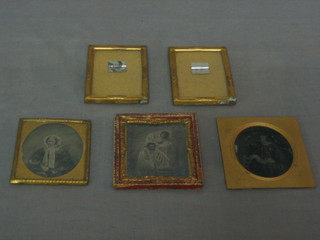 3 early black and white photographs contained in 2 gilt metal photograph frames