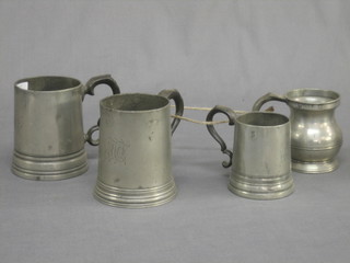 2 Victorian pint tankards and a half pint tankard, the base marked Lion Hotel Linfield together with a Victorian baluster half pint tankard